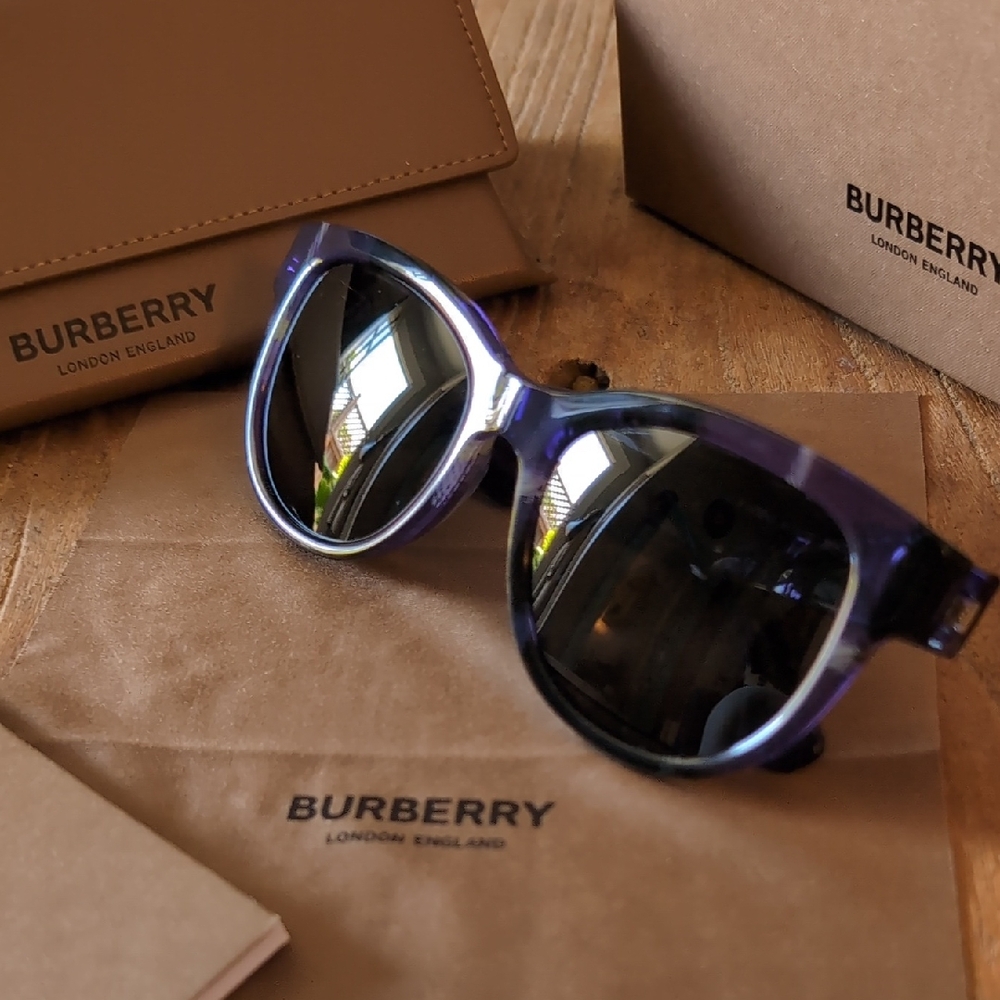 Authentic Burberry Purple and Black Plaid Sunglasses